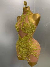 Luxury Sparkle Rhinestones Mesh Transparent Prom Dress 2025 New Women Sexy Birthday Celebrate Party Club Prom Outfit Bar Costume